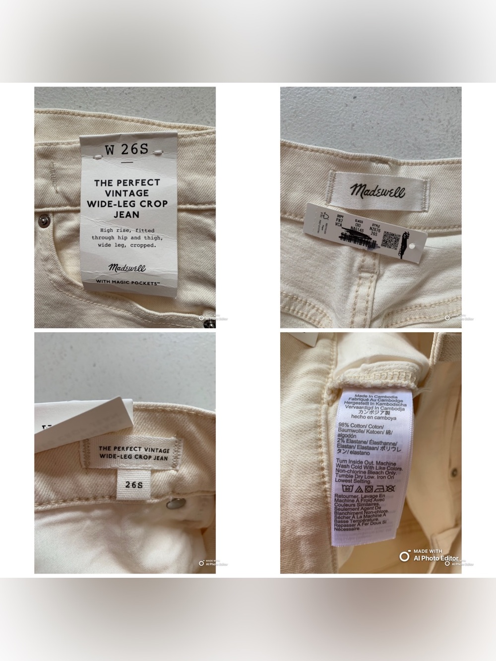 Madewell The SHORT Perfect Vintage Wide-Leg Crop Jean Size 26S NWT Cream Summer - Picture 13 of 17